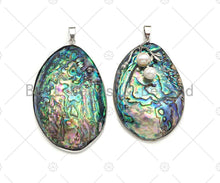 Load image into Gallery viewer, Large Natual Abalone Shell Pendant, Focal Puffy Abalone Pendant Silver Gold Finish with Pearl, Focal Abalone Charm, sku#R39