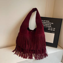 Load image into Gallery viewer, Retro Tassel Bucket Bag for Women – PU Leather Shoulder Bag with Suede Lining