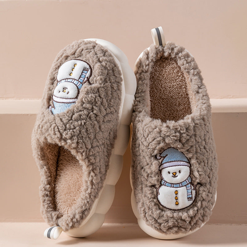 Women's Snowman Slippers - Warm Plush Winter Indoor House Shoes with Anti-Slip Sole
