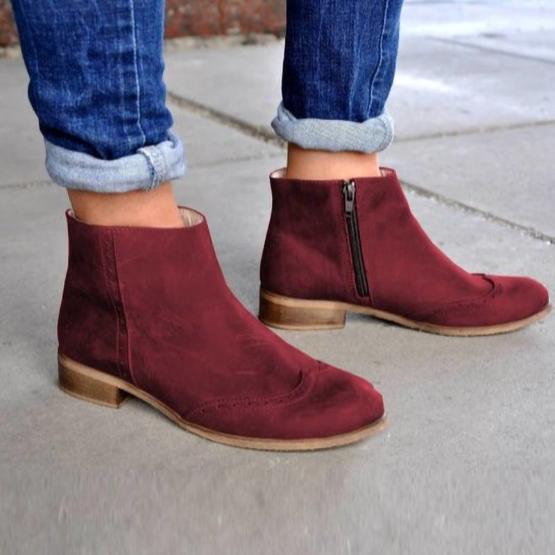 Women's Waterproof Platform Ankle Boots - Korean Style Side Zipper Low Heel Boots