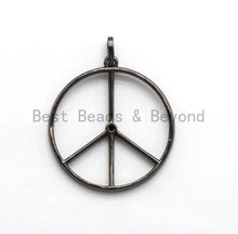 Load image into Gallery viewer, Large CZ Micro Pave Peace Sign Pendant, Cubic Zirconia Pendant/Charm,Pave Findings, Gold/Black/Silver/Rose Gold,36x39mm, sku#F561