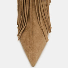 Load image into Gallery viewer, Fringed Studded High-Heel Pointed-Toe Ankle Boots – Side Zipper, Suede, Stiletto Heel | Sarah Express