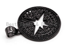 Load image into Gallery viewer, Black CZ Pave On Black Micro Pave Hollow Star Round Pendant/Charm, Cubic Zirconia Pendant, 18x21mm, F374