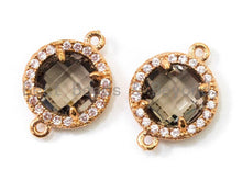 Load image into Gallery viewer, Round Faceted Glass Bezel connector , Green/Black/Smoke, 12x15mm, sku#A74