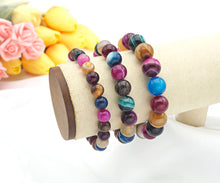 Load image into Gallery viewer, Colorful Banded Agate Stretch Bracelet,Sku#EF11