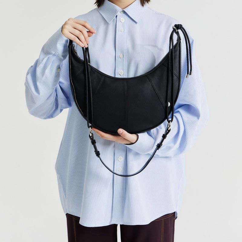 Women's PU Leather Crescent Shoulder Bag – Waterproof Geometric Crossbody Handbag
