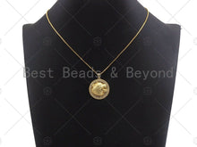 Load image into Gallery viewer, 18K Gold Embossment Wolf Head On Round Coin Shape Pendant, Round Charm, Animal Pave Pendant, Gold plated, 25mm, Sku#LK60