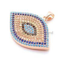 Load image into Gallery viewer, CZ Micro Pave Turquoise Cobalt Marquise Evil Eye Pendant, Cubic Zirconia Pendant,32x28mm, sku#F30