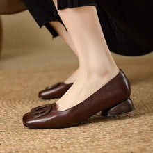 Load image into Gallery viewer, Women's Vintage Round Toe Slip-On Flats | Chunky Low Heel Casual Shoes