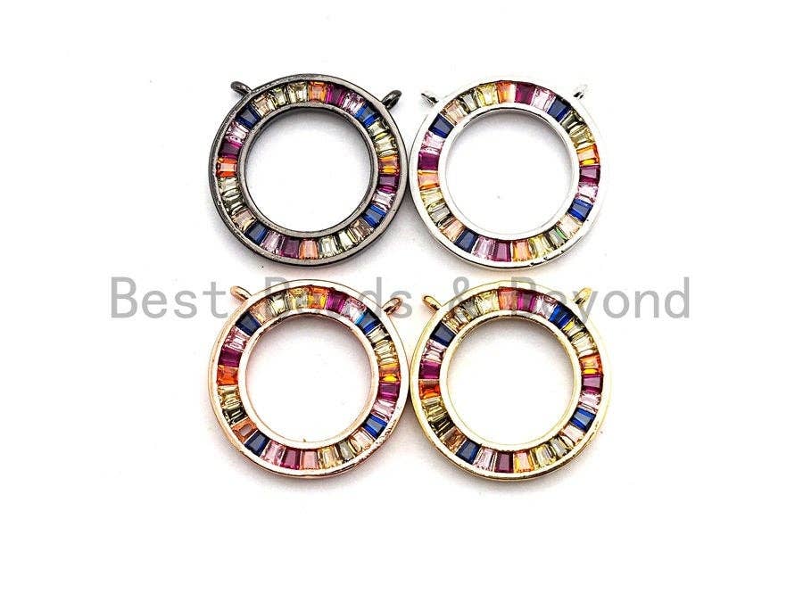 Colorful CZ Micro Pave Circular Ring  Pendant, Cz Pave Pendant, Gold/Rose Gold/Silver/Gunmetal plated, 21x21mm, Sku#F783