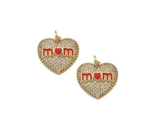 Load image into Gallery viewer, CZ Pave Red Enamel Mom Heart Charm, Mother's day charm, Sku#L716