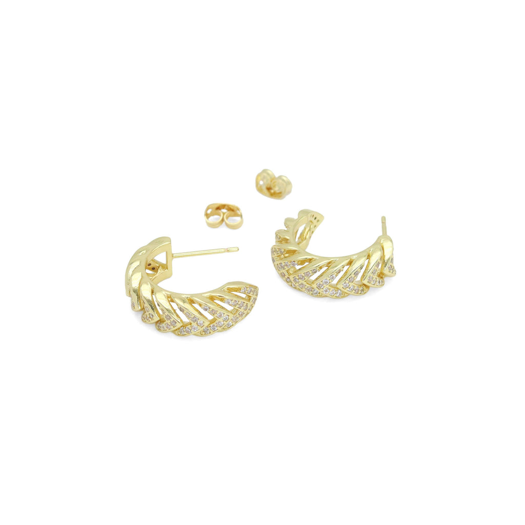 Clear CZ wheat flower hoop Earrings, Sku#A410