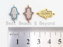 Load image into Gallery viewer, CZ Micro Pave Turquoise Clear CZ Hamsa Hand Connector, Cubic Zirconia Space Connector,11x18mm, sku#A59