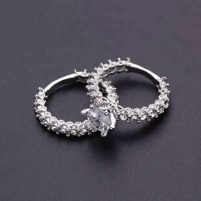 2-Piece Set: Fashionable Engagement Rings Adorned with Full Rhinestones