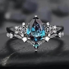 Load image into Gallery viewer, 2-Piece Set: Gothic Black &amp; Golden Engagement Ring Set with Pear-Shaped Cubic Zirconia