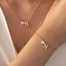 Load image into Gallery viewer, 2-Piece Set: Metal Heart And English Letter Necklace And Bracelet