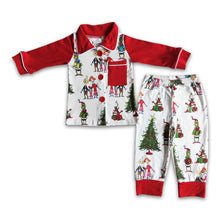 Load image into Gallery viewer, Cute green face print pocket boy Christms pjs