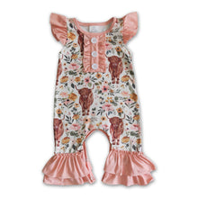 Load image into Gallery viewer, cow print flutter sleeve ruffle baby girls romper