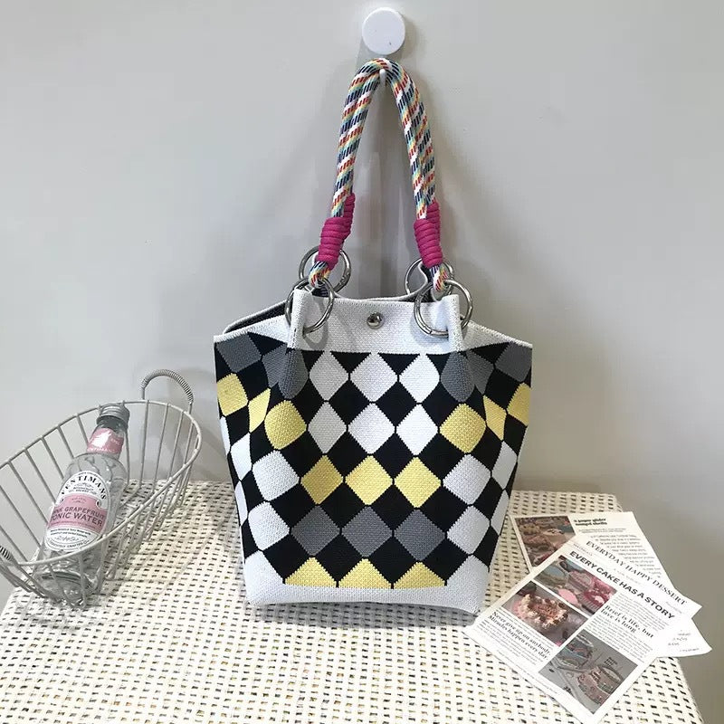 Women's Knitted Tote Bag - Large Capacity Magnetic Closure Bucket Bag