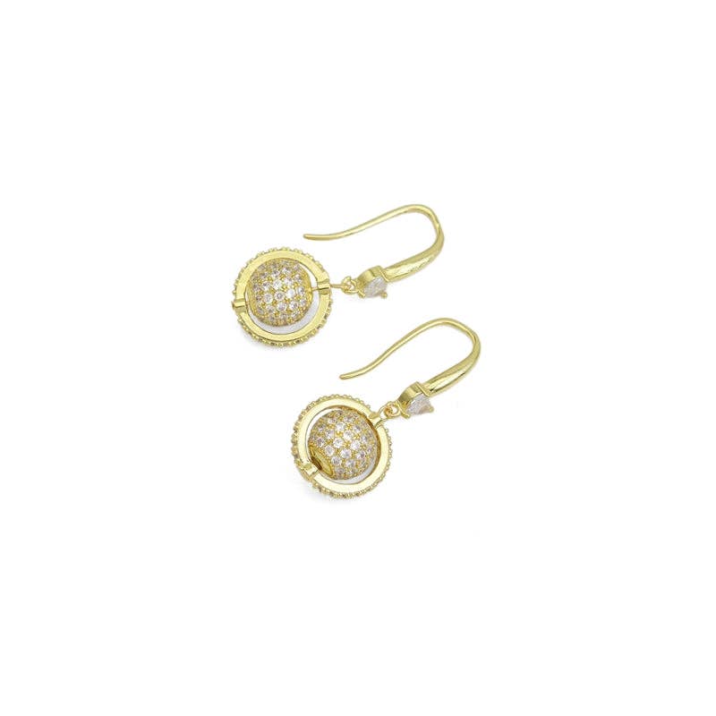 Gold Silver CZ Heart Planet Dangle Earrings, Sku#A211