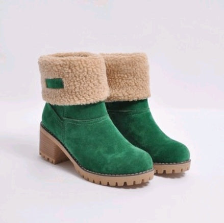 Premium Suede Snow Boots Women - Mid-Tube Thick Heel Winter Boots
