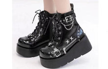 Load image into Gallery viewer, Women's Chunky Round-Toe Dr Martens Style Platform Boots | Side Zipper Wedge Heel