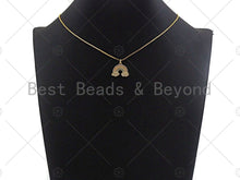 Load image into Gallery viewer, Colorful CZ Micro Pave Rainbow With Cloud Pendant/Charm,Rainbow Cubic Zirconia Pendant, Silver/Gold /Rose Gold/Black Tone,15x18mm,Sku#F1170