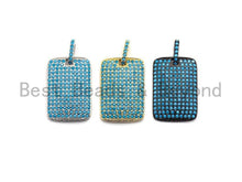 Load image into Gallery viewer, Turquoise CZ Micro Pave Rectangle Tag Pendant/Charm, Cubic Zirconia Pendant, Pave Dog Tag, 18x27mm, sku#X51