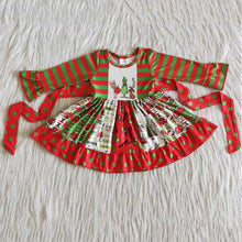 Load image into Gallery viewer, Long sleeve panel green face Christmas baby girl twirl dresses