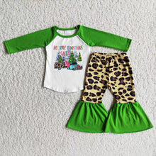 Load image into Gallery viewer, Merry Christmas y'all green sleeve girls Christmas clothing