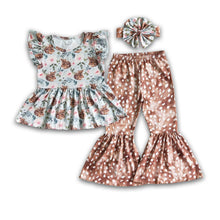 Load image into Gallery viewer, Deer peplum bell bottom pants girls set