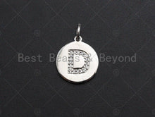 Load image into Gallery viewer, CZ Micro Pave A-Z Capital Letter Coin Pendant/Charm, Pave Initial Charm, Cubic Zirconia Initial Pendant Charm,15x17mm,sku#Z603