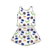 Load image into Gallery viewer, MOQ 5 pcs sleeveless crocodile bow top skirts girls team active outfits