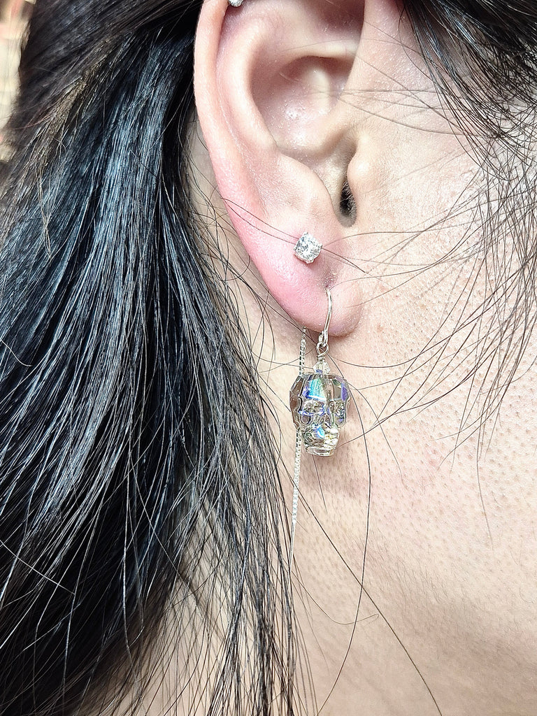 Swarovski crystal skull threader earrings