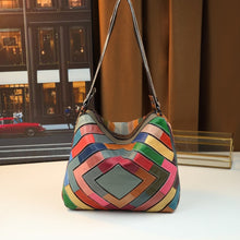 Load image into Gallery viewer, Geometric Grid Leather Patchwork Colorful Shoulder Bag