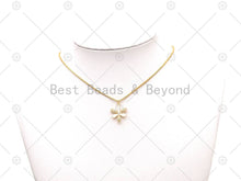 Load image into Gallery viewer, CZ Micro Pave and White Enamel Flower Shape Pendant,18K Gold Filled Flower Charm, Necklace Bracelet Charm Pendant, Sku#LX06
