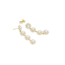 Load image into Gallery viewer, Gold White Pearl Flower long Earrings, Sku#LD532