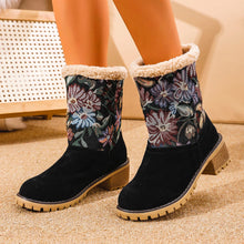 Load image into Gallery viewer, Women's Embroidered Snow Boots | Ethnic Floral Platform Square Heel Mid-Calf Winter Boots