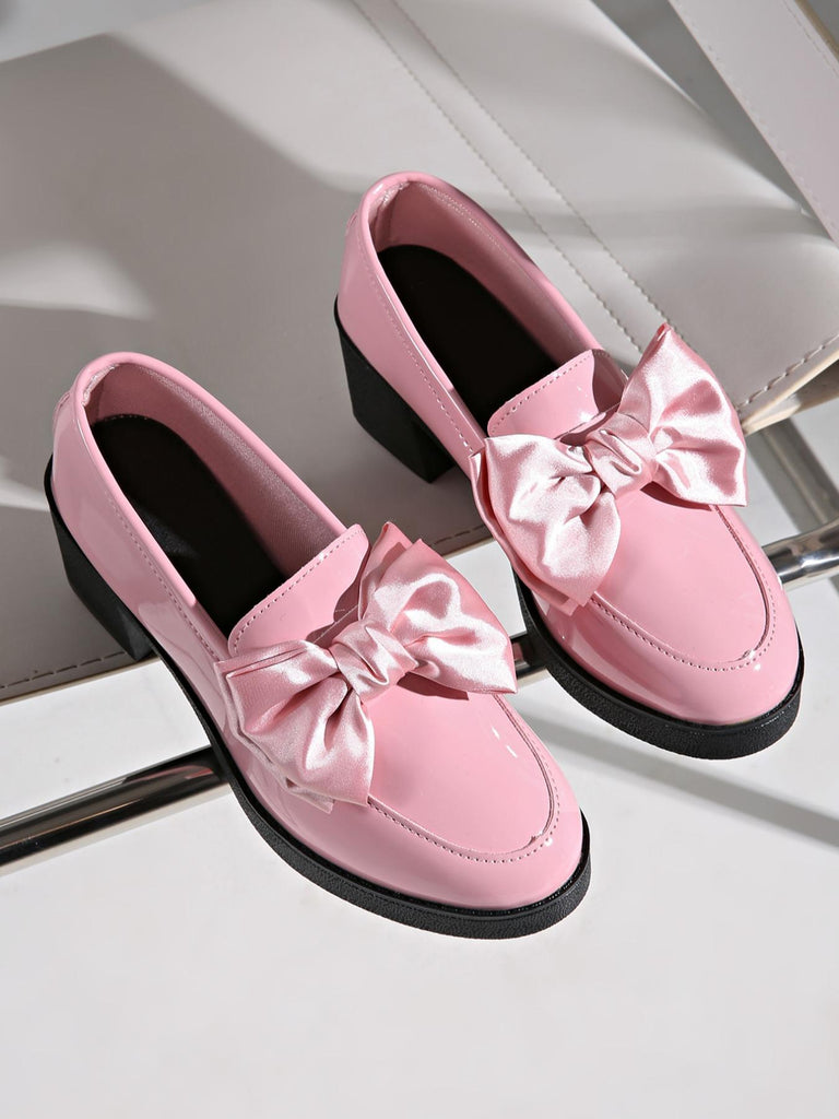 Women's Bowtie Platform Pumps - Low Heel Slip-On Dress Shoes