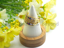 Load image into Gallery viewer, Wide Rainbow CZ Gold Adjustable Ring, Sku#X17
