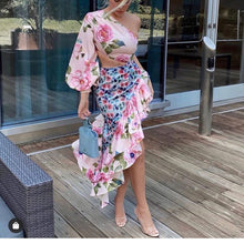 Load image into Gallery viewer, Summer Women Clothing Maxi Dress Asymmetric Tube Top Single Sleeve Waist Tight Floral Stitching Dress