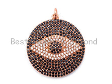 Load image into Gallery viewer, CZ Micro Pave Black Evil Eye on Disc Round Charm/Pendant, Black CZ in Black/Gold/Silver Finish, 40mm,Sku#L3