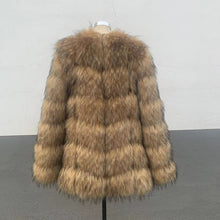 Load image into Gallery viewer, Coat Womens Faux Raccoon Patchwork Synthetic Fur Overcoat