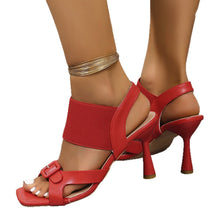 Load image into Gallery viewer, Women's Square Toe High Heel Sandals – Thin Strap Elastic Band Stiletto Heels | Sarah Express