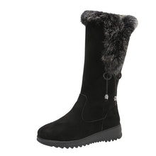 Load image into Gallery viewer, Women's Winter Snow Boots | Chunky Sole Furry Warm Flat Boots with Button Detail | Black &amp; Gray