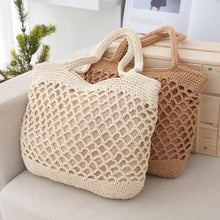 Load image into Gallery viewer, Handwoven Straw Tote Bag | Cotton Rope Beach Bag for Women | Lightweight Summer Tote