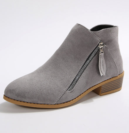 Women's Chunky Heel Pointed-Toe Ankle Boots – Side Zipper, PU Leather, Multi-Color