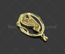 Load image into Gallery viewer, Gold Filled CZ Micro Pave Leopard  On Oval Frame Shape Pendant, 18K Gold Filled Charm, Necklace Bracelet Charm Pendant,23x33mm,Sku#LK357