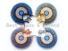 Load image into Gallery viewer, CZ Micro Pave Turquoise Diamond Crown on Round Disc Pendant, 27mm, sku#L5