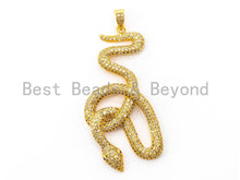 Load image into Gallery viewer, CZ Micro Pave Large Snake Pendant, Cubic Zirconia Pendant, Gold/Silver/Rose Gold/Black, 27x60mm, SKU#F319